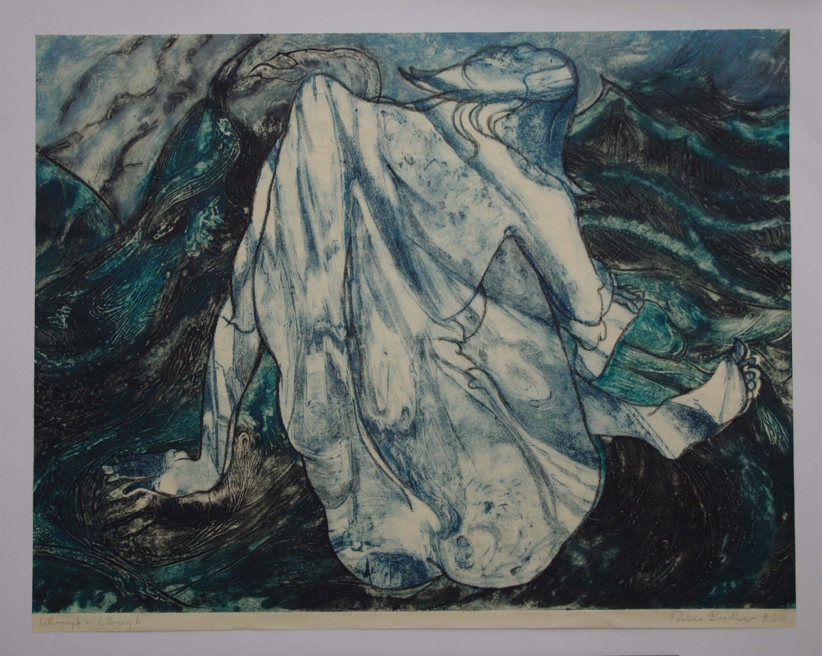 Presence on the Shore 1, etching & collograph by Pauline Bradley