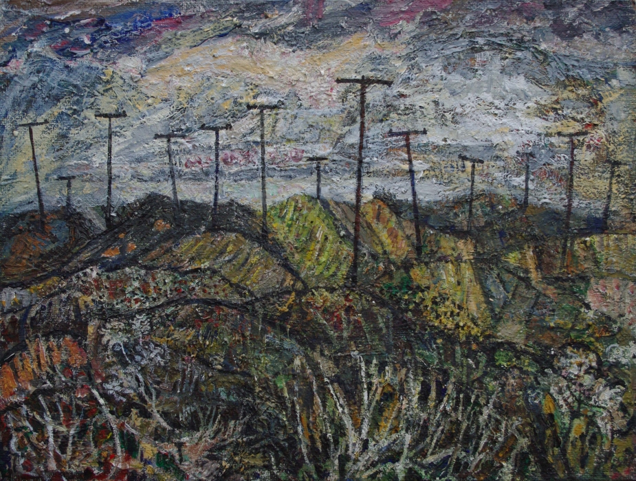 Poles on the Moor, acrylic on canvas by John Roger Bradley